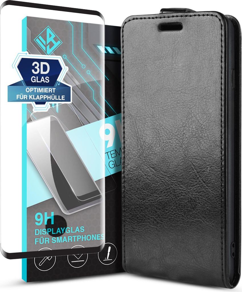 Handy Hülle für Samsung Galaxy S10 mit 9H Displayglas Displayschutz Plus Magnet Cover Case Klapphülle Schutzhülle Farbe: Schwarz