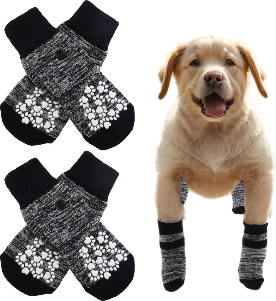 4 Stück Hundesocken Anti Rutsch mit verstellbaren KlebeBändern, Pfotenschutz Hund Antirutschsocken Hunde Socken für im Innenbereich im Freien Fa...