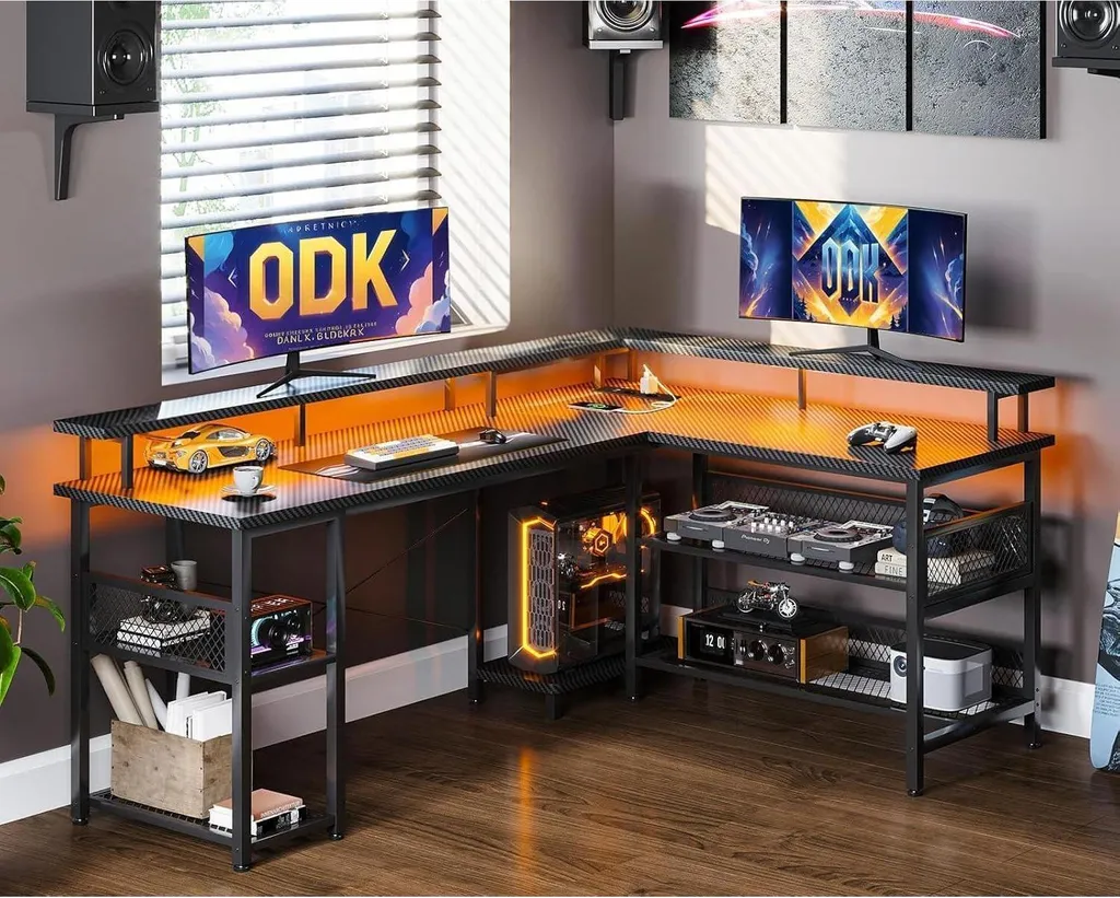 Table Gaming LED ODK Bureau d'Angle pour Setup Streaming 168x120cm - 7