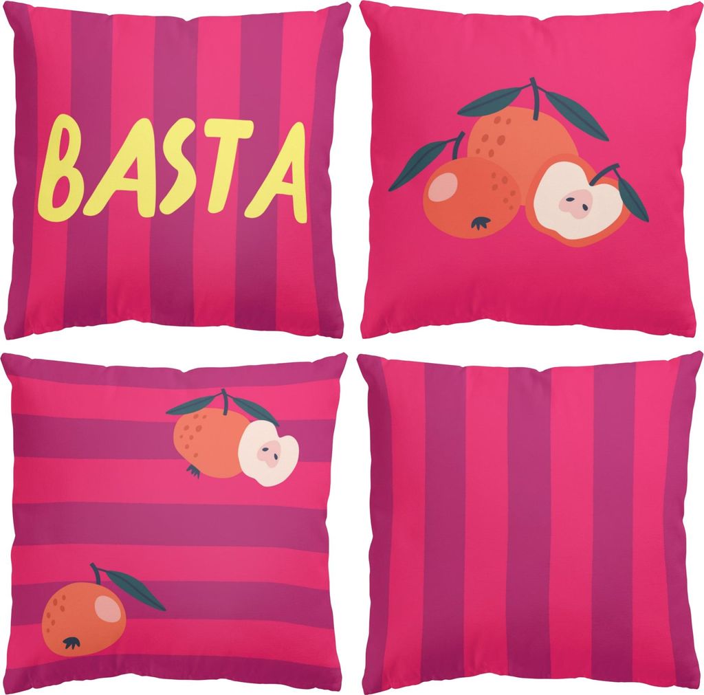 Dekokissen 4-teilig Muster draußen / Outdoor Zierkissen waschbar Blumenmuster bunt Pop Art Sofakissen mit Füllung