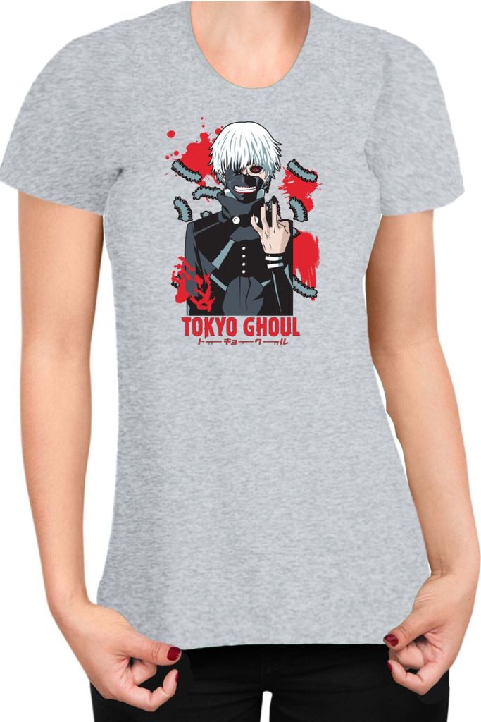 Damen T-Shirt Japan Anime Manga Tokyo Ghoul 03 Tokyo Monster, Lady 2XL / Grau