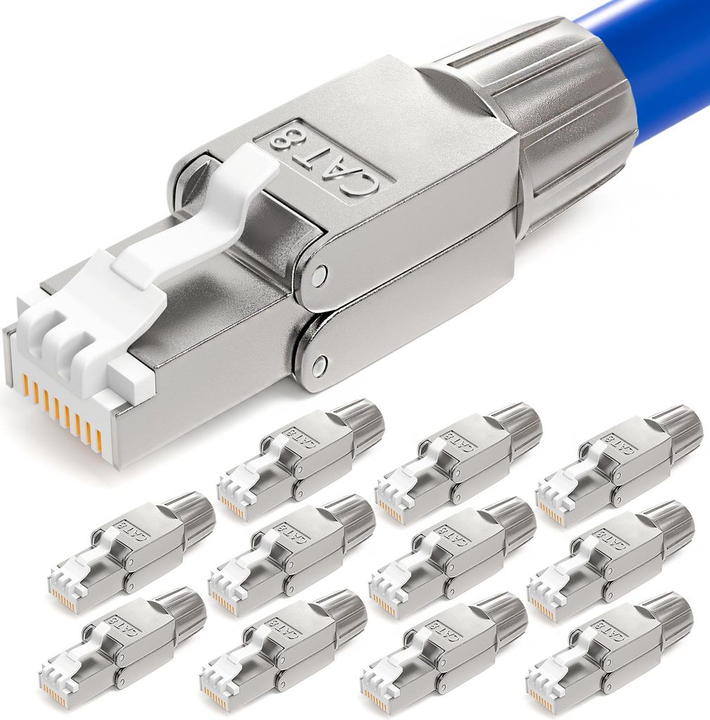 hb-digital 12x Netzwerk Steckverbinder CAT 8 RJ45 LSA STP Zinklegierung schmal