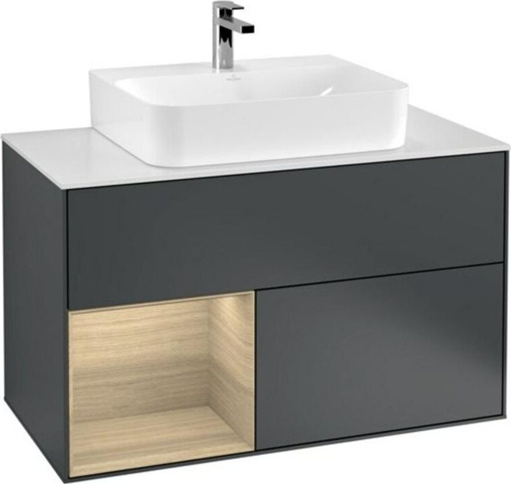 V&B Waschtischunterschrank Finion 100, Pl b m, Reg li Oa ven, md bl. m Lac