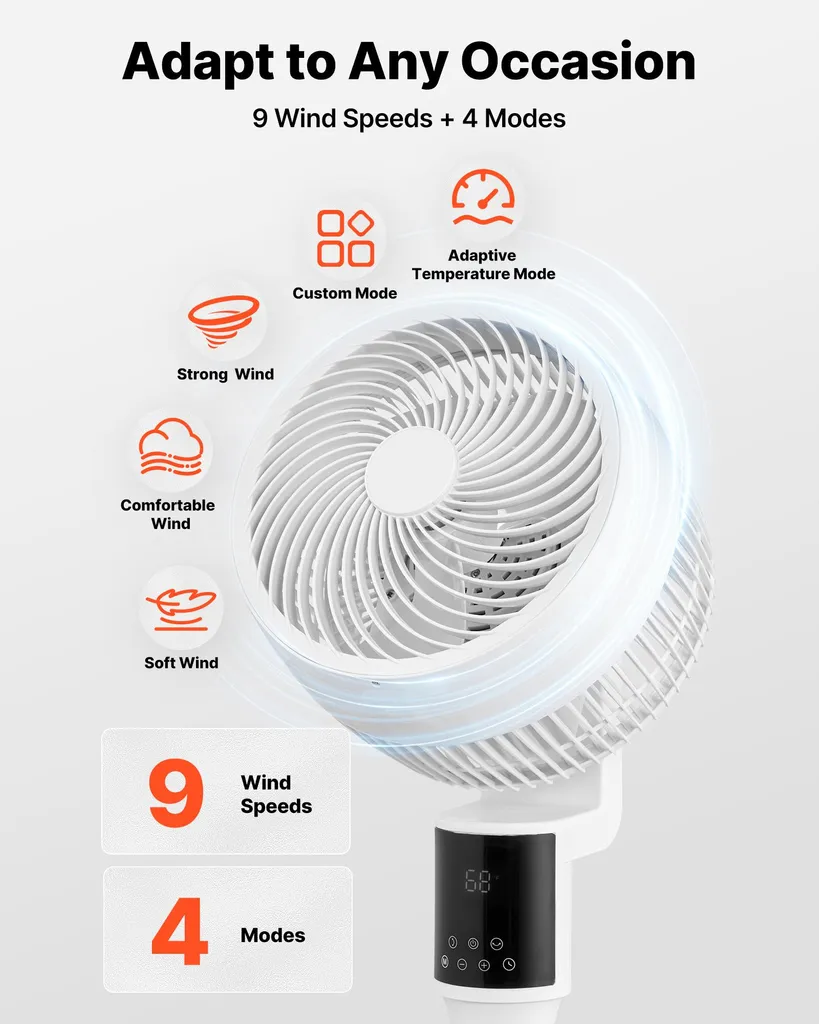 Ventilateur sur pied oscillant avec télécommande et minuterie programmable
