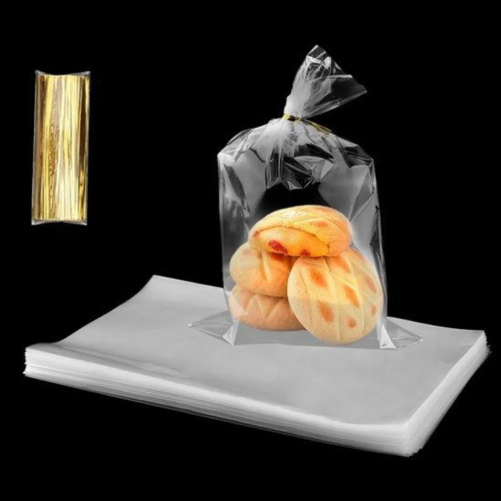 200 Sachets Transparents 180 x 300 mm avec Liens pour Boulangerie