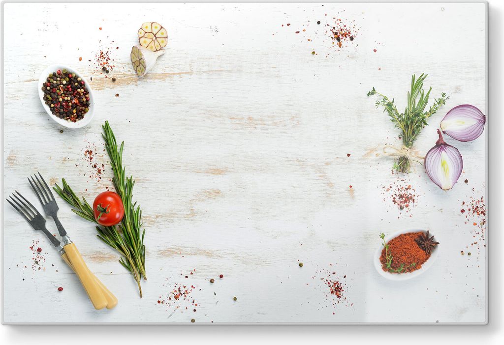 DEQORI Schneidebrett Glas 30x20 cm 'Küchenkräuter und Gewürze' Schneideplatte groß