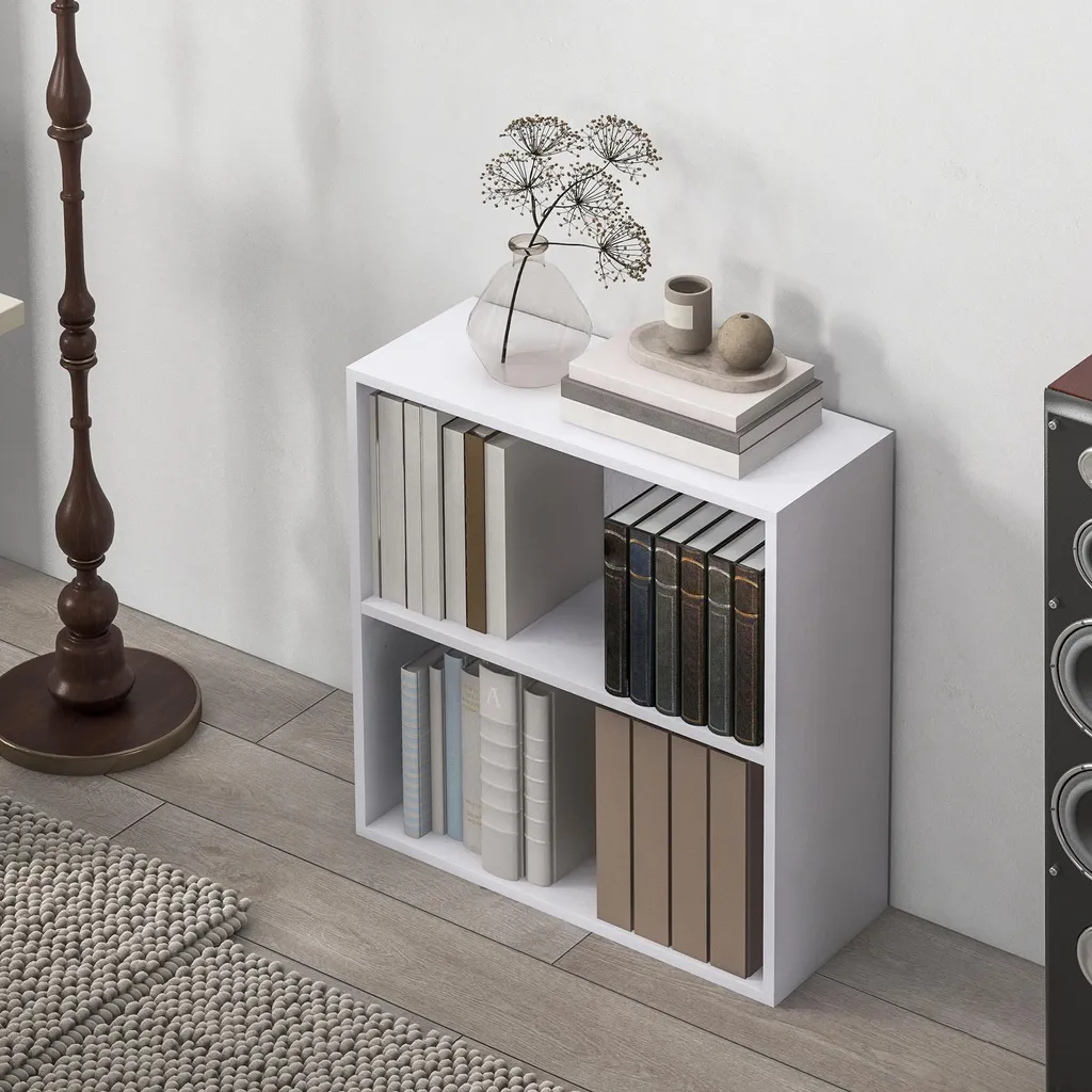 Bibliothèque de rangement 2 compartiments étagère réglable blanc 60cm - 9
