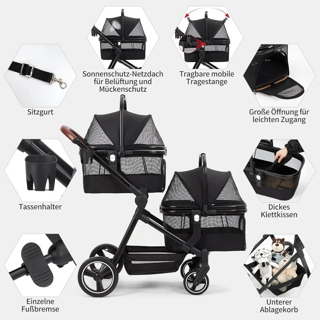 Chariot pour chien pliable compact noir avec sangles de sécurité fixes - 5