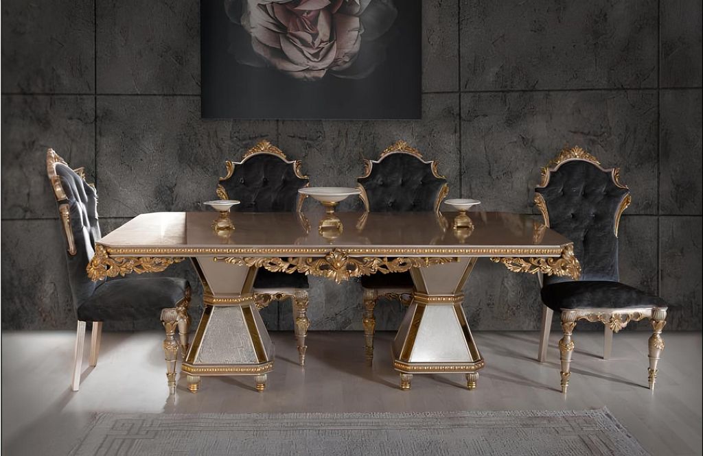 Französische Essgarnitur Sofa 4x Stühle Esszimmer Garnitur Möbel 5tlg. Set