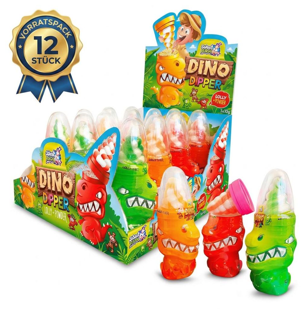 Display Komplett 12x Dino Dipper Licker, Lutscher, 50g mit Produktbild 