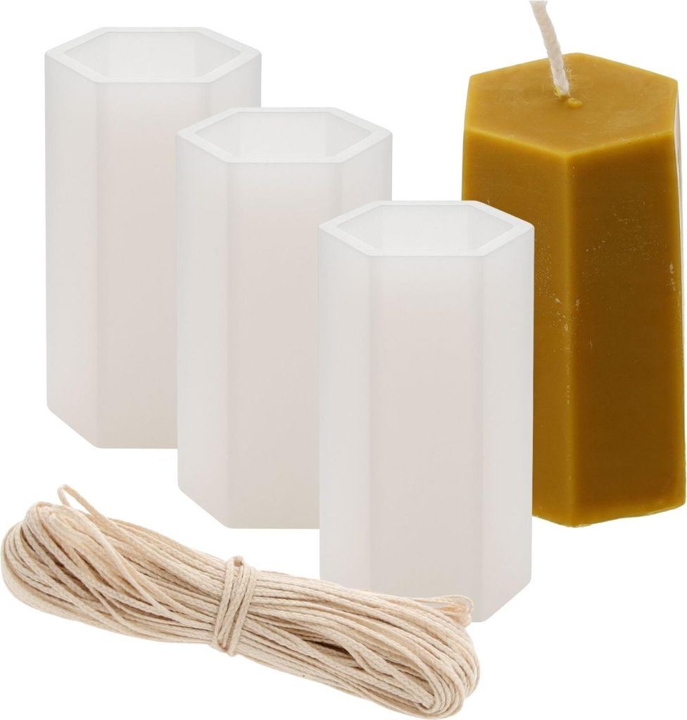 3 x Silikonform Für Kerzen Wabenwürfel + Docht 20 M – Silikonform für die Kerzenherstellung, Silikon Kerzenform