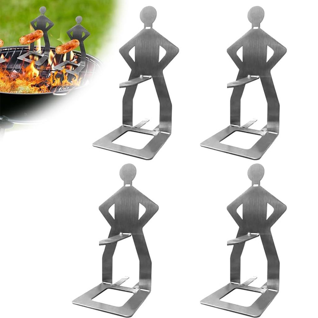 4stk Lustiger BBQ Hotdog Halter, Wurstbräter Ständer in Männerform aus Edelstahl Tragbares Neuartiges Grillzubehör für Camping Picknick im Freien