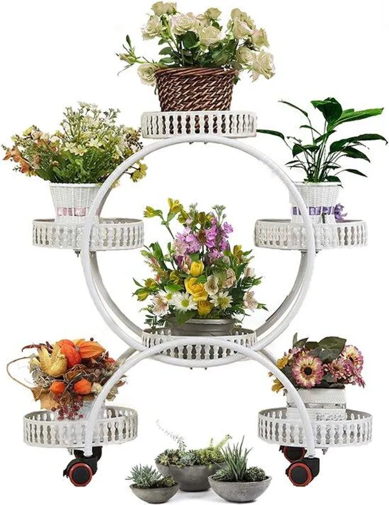 Support de fleurs en métal avec 4 niveaux et système de gouttières