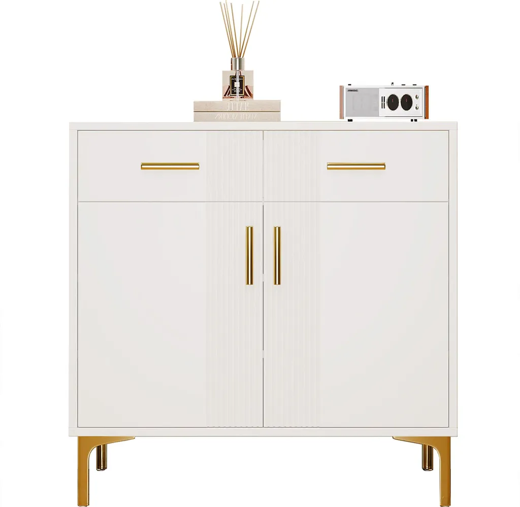 Commode de Rangement Moderne Blanche avec Pieds Métal pour Salon Chic - 10