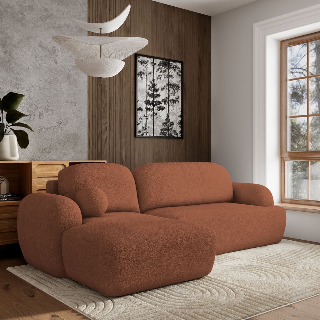 Masseno Ecksofa MODENZA N L-S mit Schlaffunktion L-Form, Sofa mit Bettkasten, Wohnzimmersofa, Couch, Soffa, Bettsofa, Couchgarnitur- Orange, NOW OR...