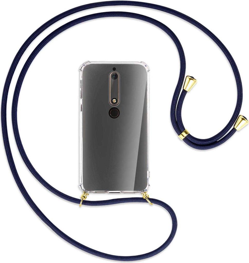 Handykette Backcover-Schutzhülle mit Band (Metall goldfarben) für Nokia 6.1 - dunkelblau