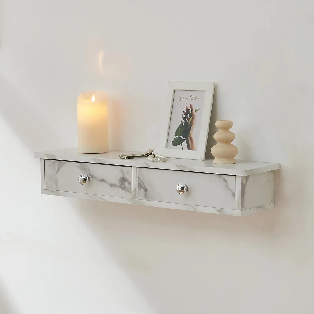 Scaffale a muro elegante Geeste 2 cassetti effetto marmo 60cm bianco