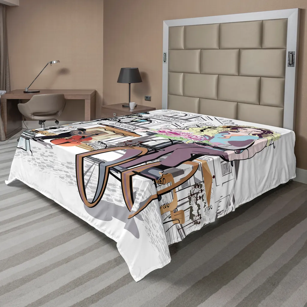 ABAKUHAUS Paris Drap de lit 260x228 cm avec motif vélo et roses vintage