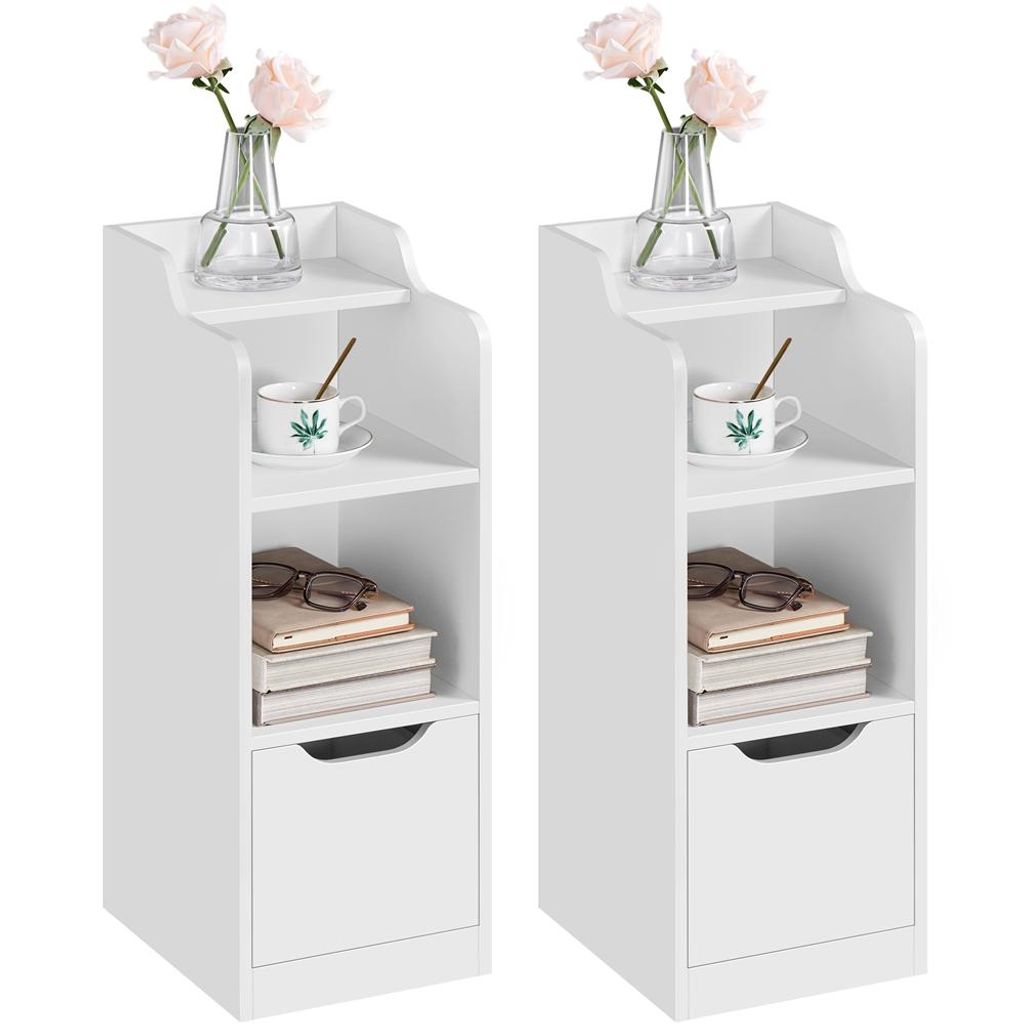 Yaheetech 2er Set Nachttisch 25 cm schmaler Beistelltisch mit Schublade, moderne Nachtkonsole mit 2 Staufächern, Weiß