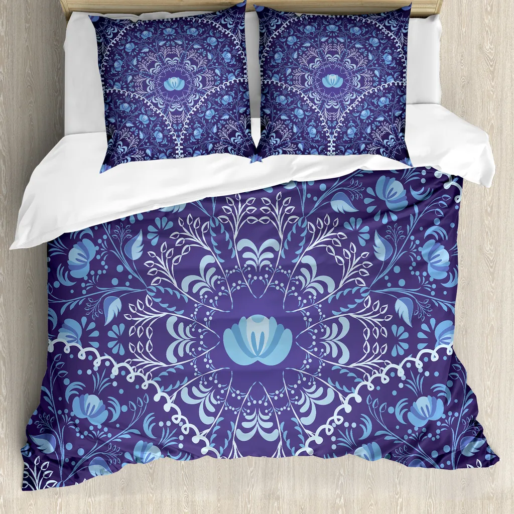 ABAKUHAUS Copripiumino Antiacaro Matrimoniale Blu Navy Etnico