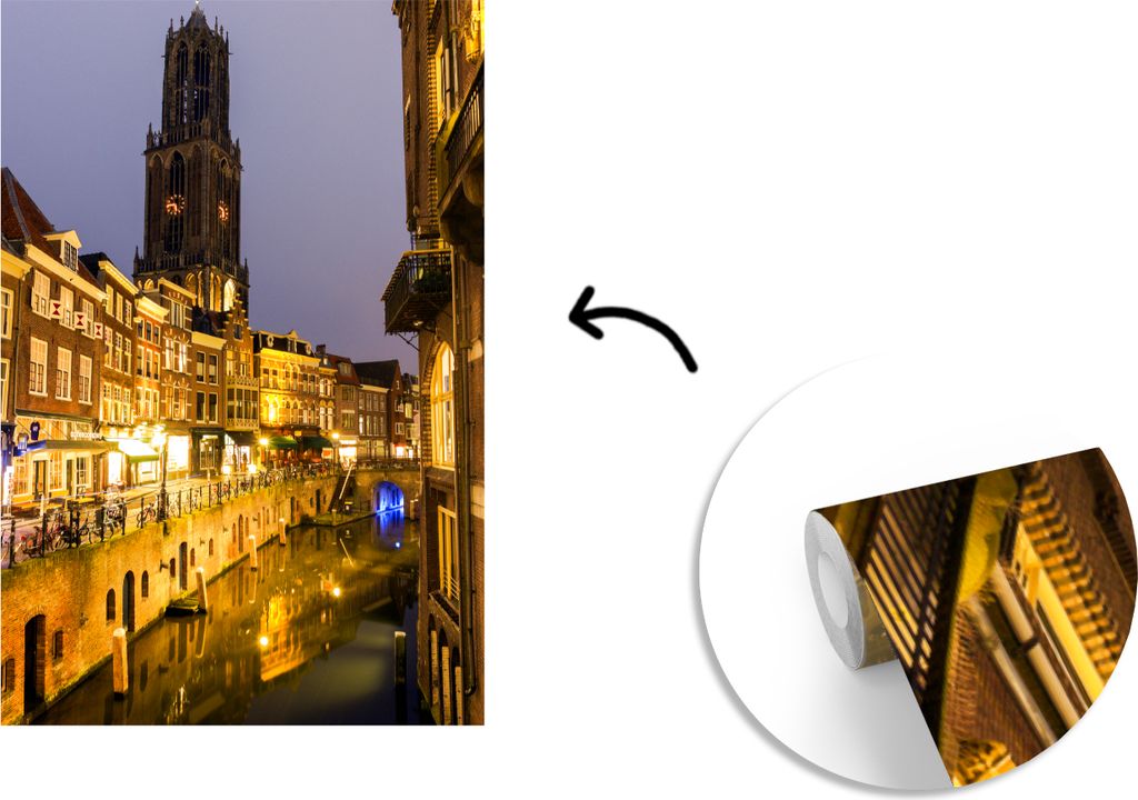 MuchoWow Fototapete für Wohnzimmer oder Schlafzimmer Wandtapete Vinyl Motivtapete Utrecht - Wasser - Licht - 150x220 cm - Wandbilder