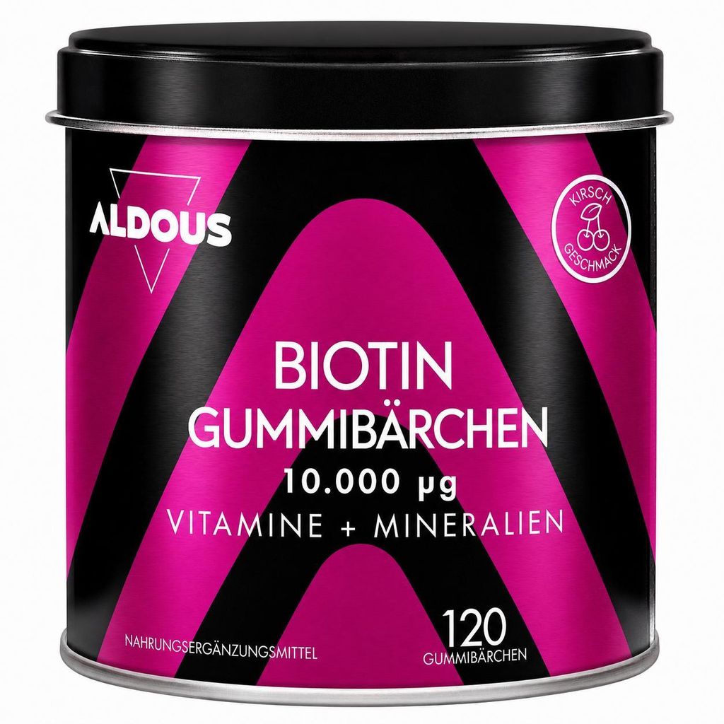 Biotin 10.000 mcg - 120 Gummibärchen - Kirschgeschmack - Haargummis - Folsäure, Zink, Selen, Jod + Vitamine -Biotin für Haare - Haare Haut & Nägel