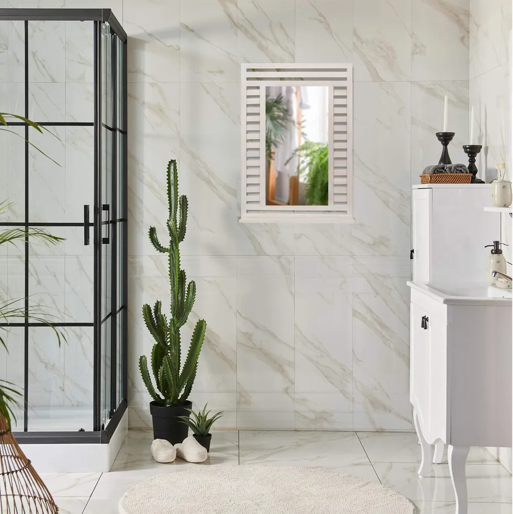 Miroir de salle de bain blanc vintage - Tablette intégrée et cadre robuste - 2