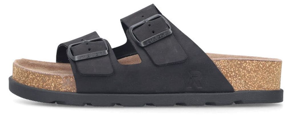 Rieker Damen Pantoletten V3190-01 Fußbettpantolette Frauen Leder Schwarz, Schuhgröße:43 EU