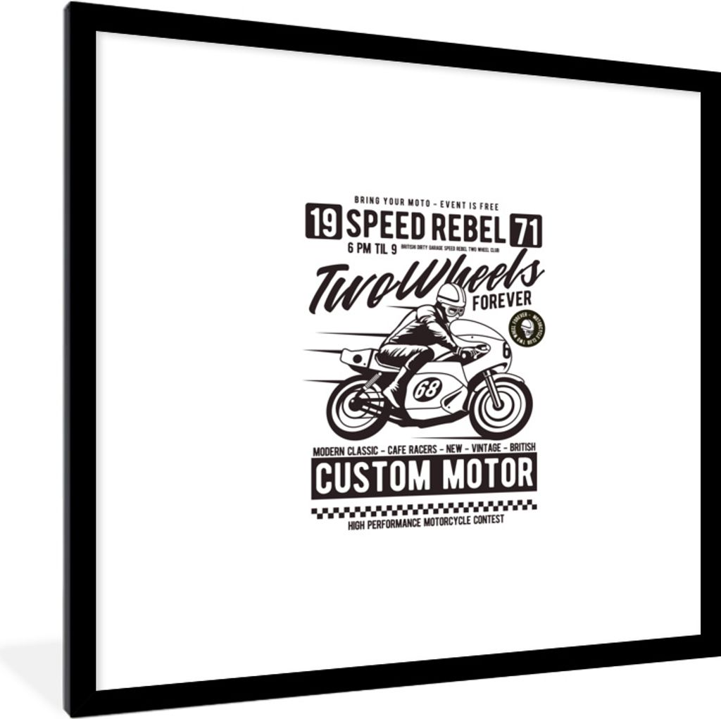 MuchoWow MuchoWow Gerahmtes Poster Motorrad - Helm - Retro 40x40 cm - Poster mit zchwarzem Bilderrahmen - Poster - Plakat im Rahmen