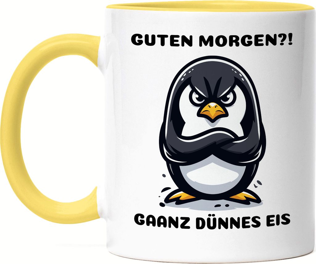 Guten Morgen Ganz dünnes Eis Tasse Gelb Verschlafen Arbeitskollege Lustiger Spruch