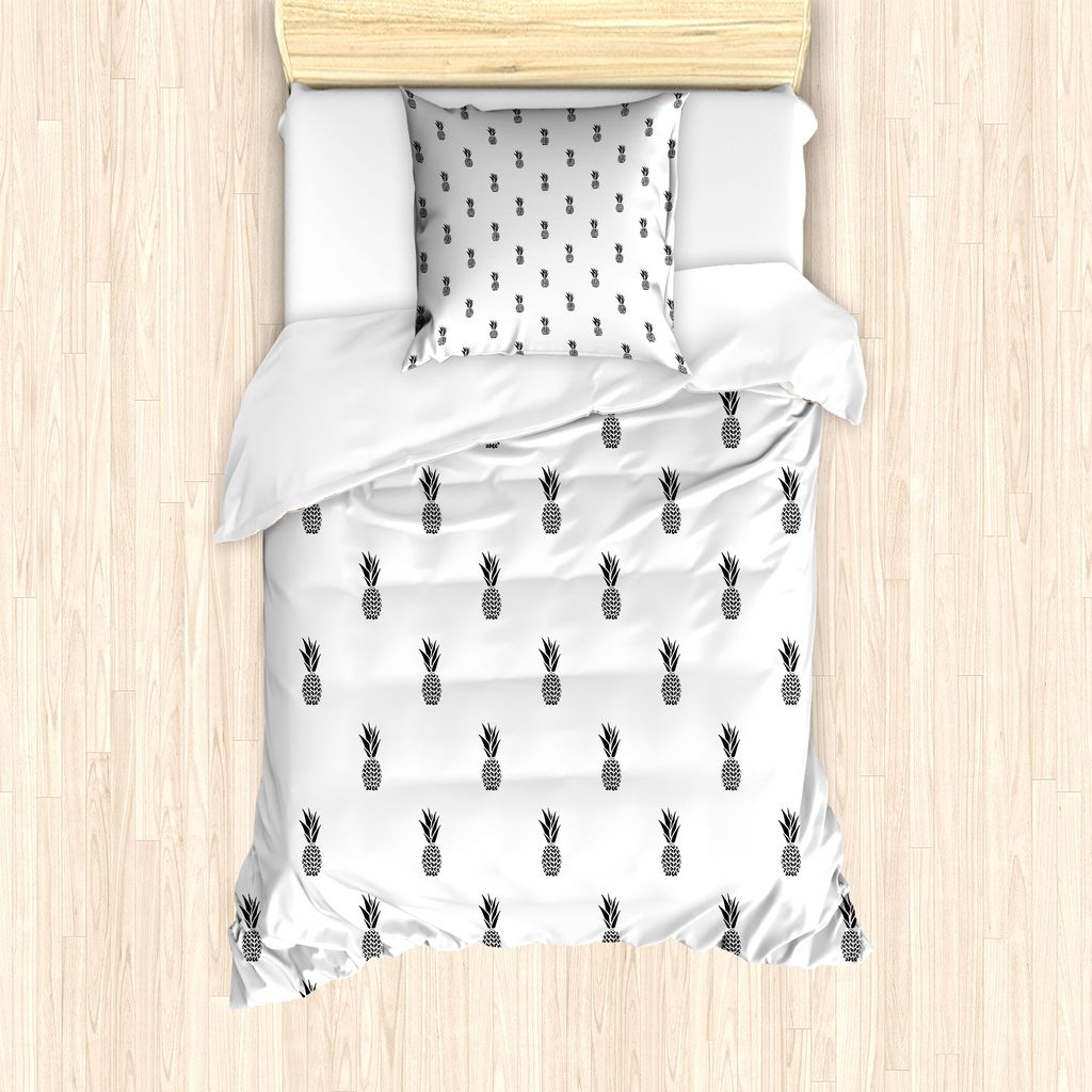 ABAKUHAUS Schwarz und weiß Bettbezug Set für Einzelbetten, Tropische Frucht, Milbensicher Allergiker geeignet mit Kissenbezug, 135 cm x 200 cm - ...