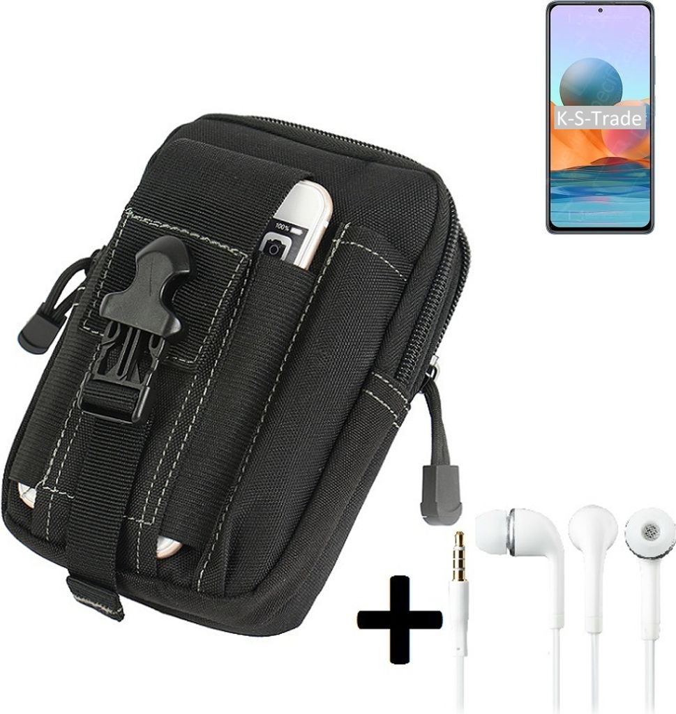 K-S-Trade Gürteltache + Kopfhörer kompatibel mit Xiaomi Redmi Note 10 Pro India Gürtel Tasche Holster Schutz Hülle Handy Hülle schwarz inkl.