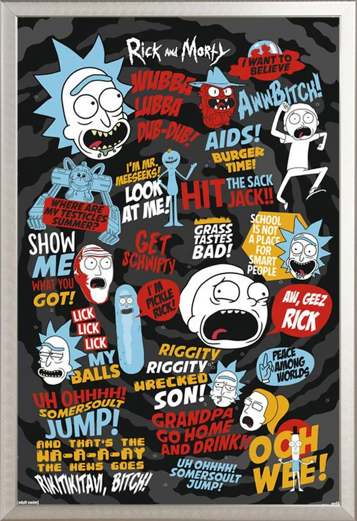 Poster Rick & Morty Citazioni Nere con Cornice Argento Shinsuke®