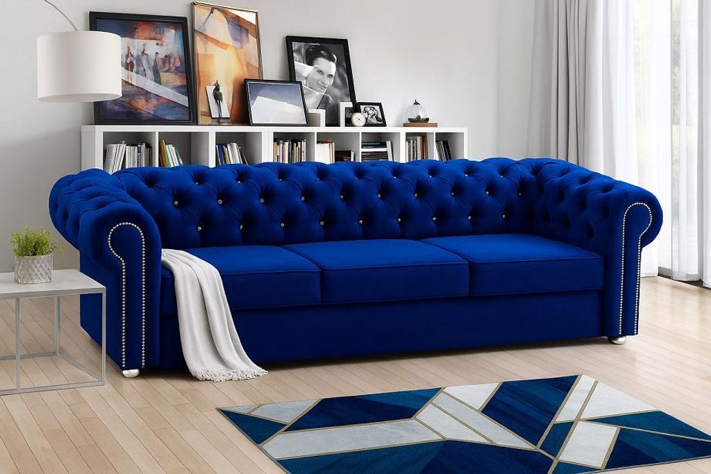 FURMEB 24 SOFA mit Schlaffunktion SWAROVSKI 237 x 95 cm BLAU