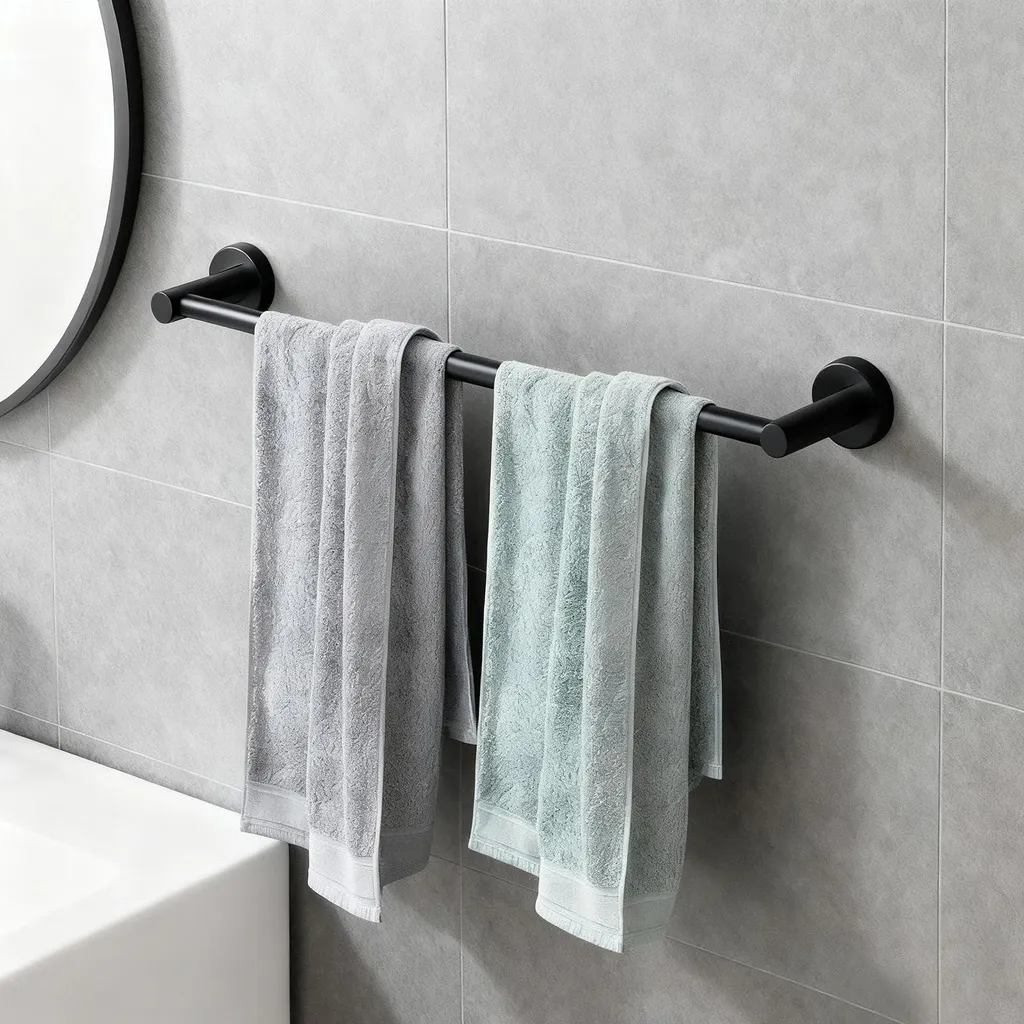 Porte-serviette télescopique design noir mat pour salle de bain 72 cm