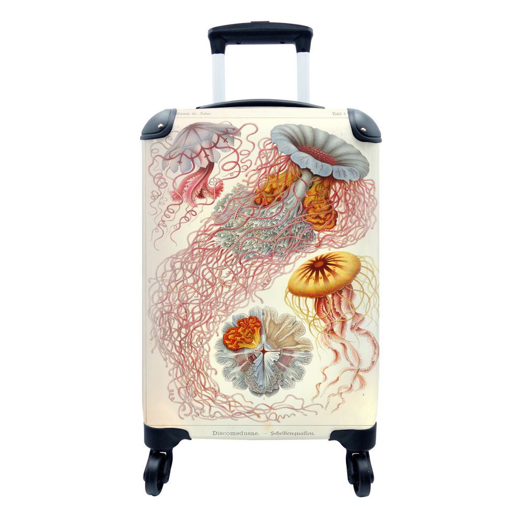MuchoWow Koffer Handgepäck Trolley Rollkoffer Kleine Reisekoffer mit 4 Rollen - Qualle - Vintage - Cabin Size < 55x40x23 cm & 55x40x20 cm - Foto...