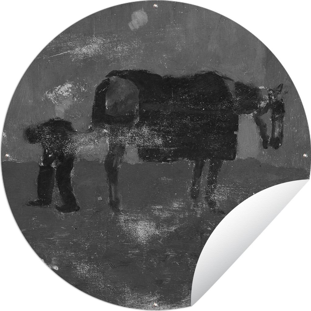 MuchoWow Gartenposter Outdoor-Poster Rund Hufschmied mit Grau - Georg Hendrik Breitner Ø 150 cm Gartendeko Rundes Poster draußen