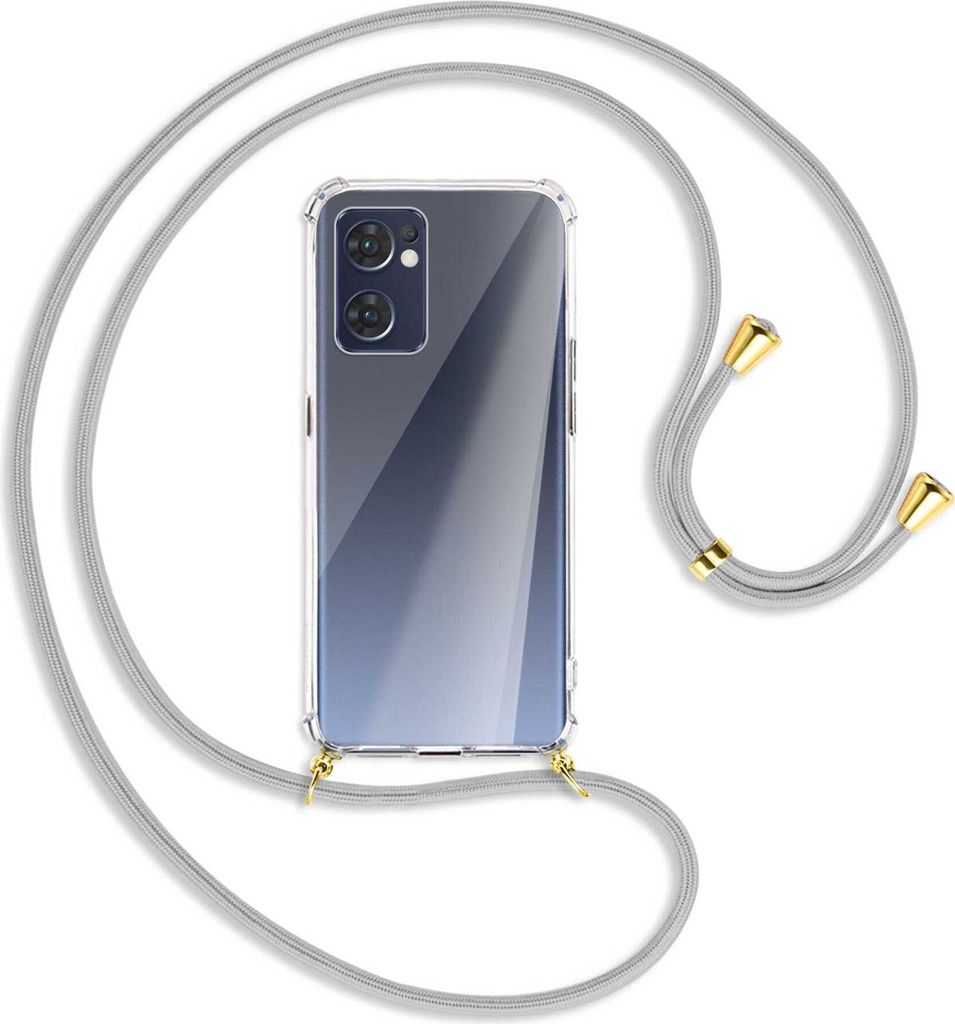 Handykette Backcover-Schutzhülle mit Band (Metall goldfarben) für Oppo Reno7 5G / Find X5 Lite - silbergrau