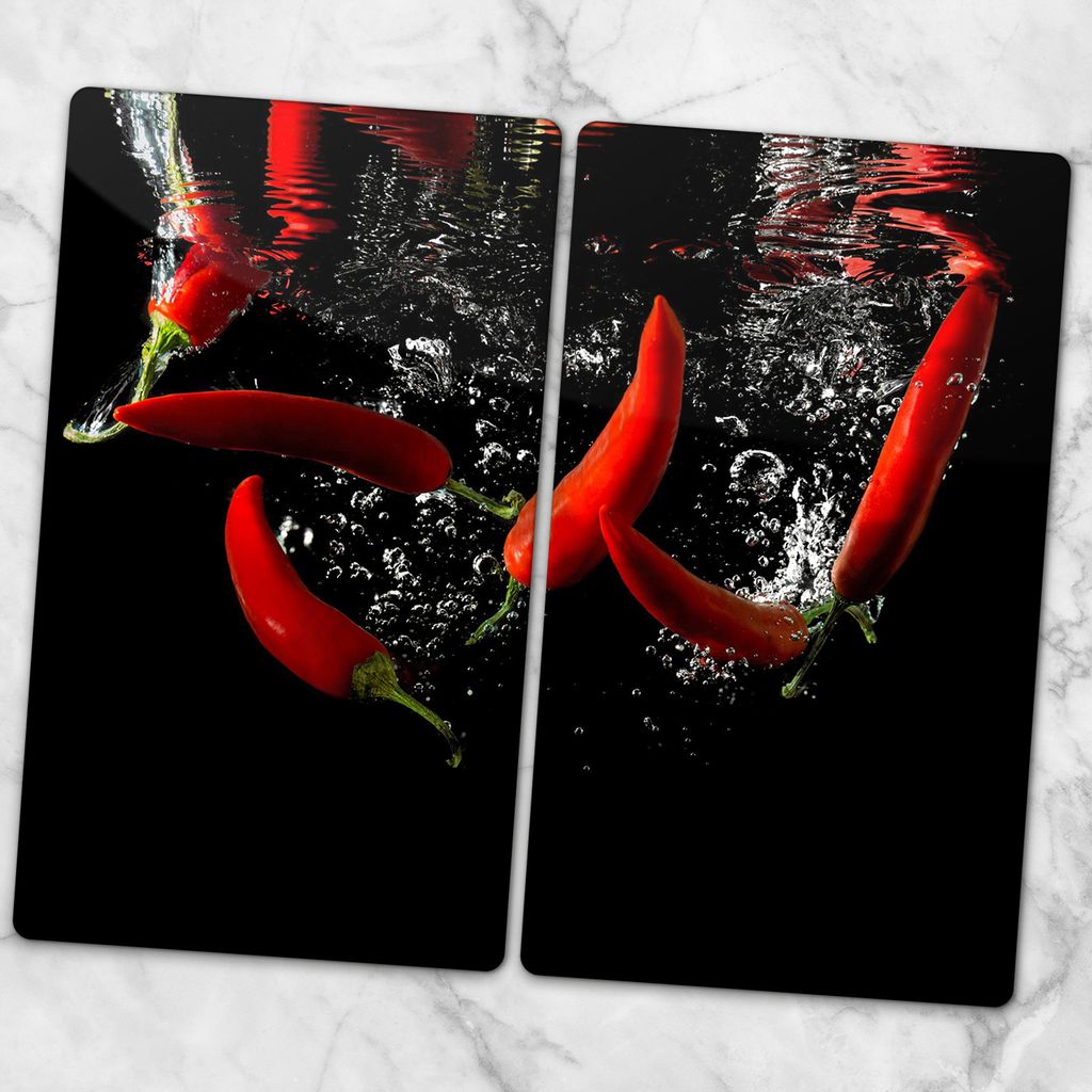 Banjado Herdabdeckplatte Glas 1 Teilig 60x52CM Schneidebrett Herdabdeckung Mit Motiv Rot Gelb Blau