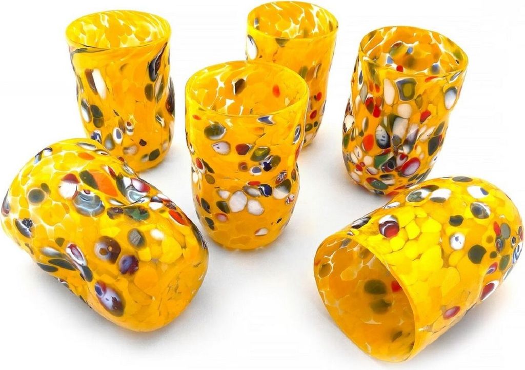 Casa Padrino Luxus Murano Kristallglas Wasserglas 6er Set Gelb Ø 8 x H. 12 cm - Italy