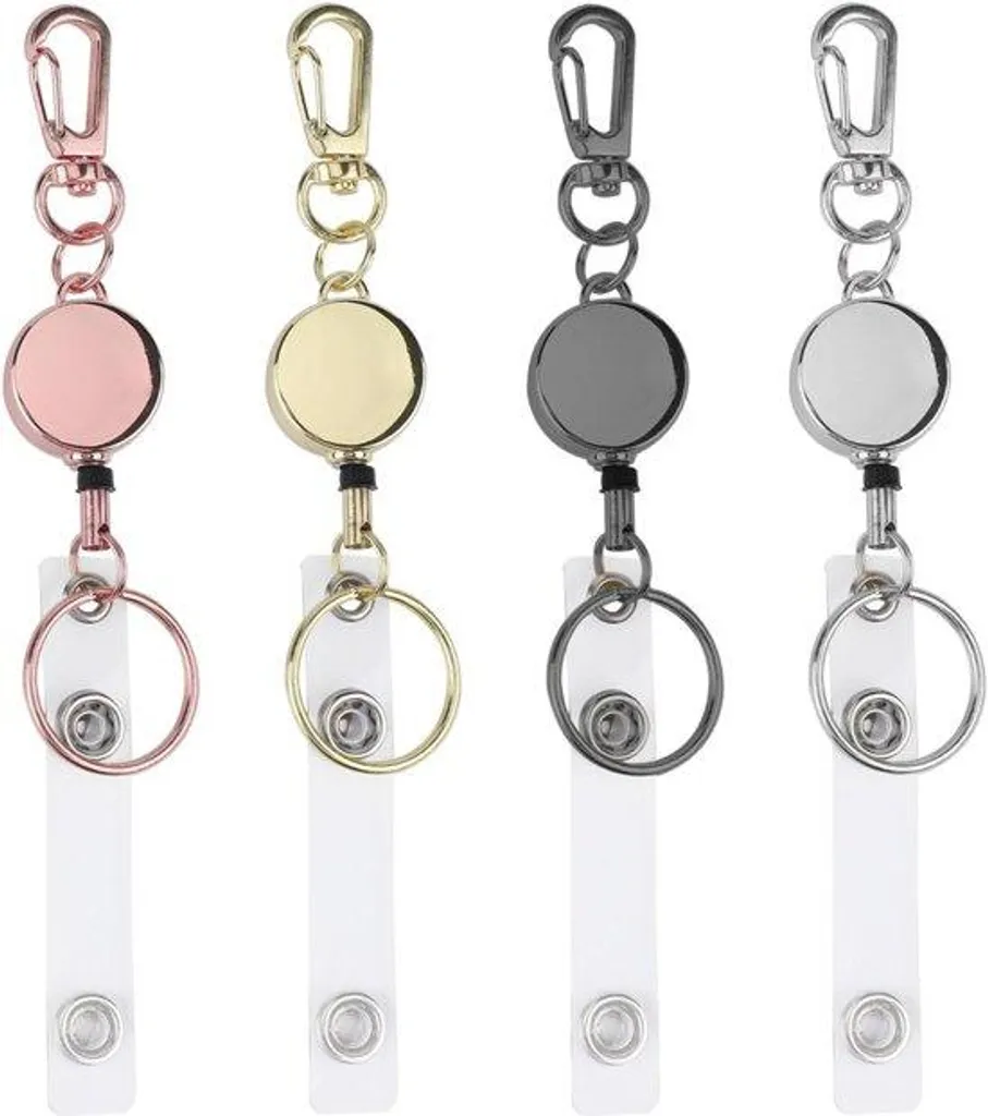 Porte-badge métal robuste anti-perte avec enrouleur et pince - 4 unités
