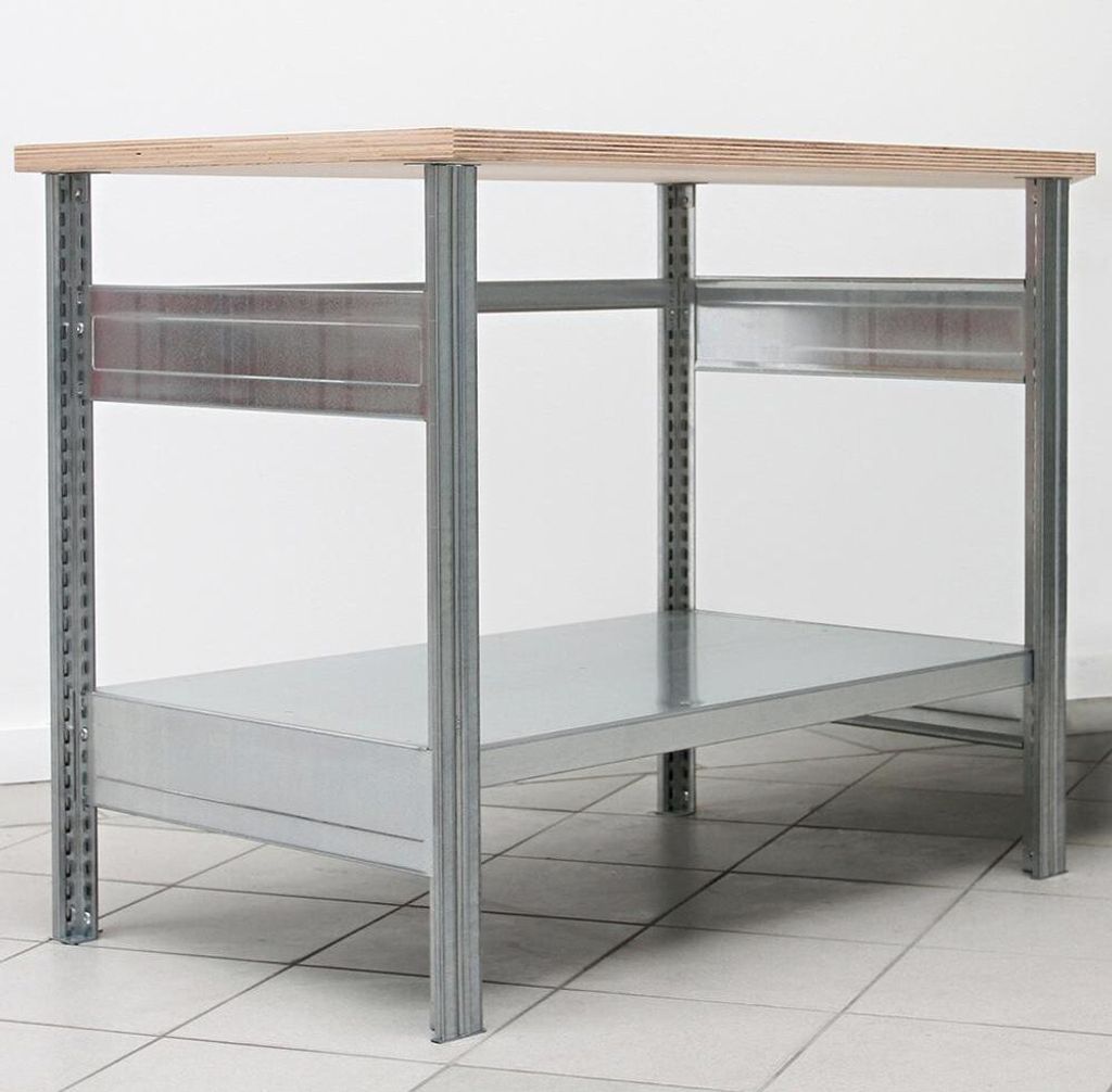 Werkbank FALKE Stecksystem | HxBxT 88x110x70cm | 1 Ebene Stahlfachboden | Fachlast 150kg | Verzinkt