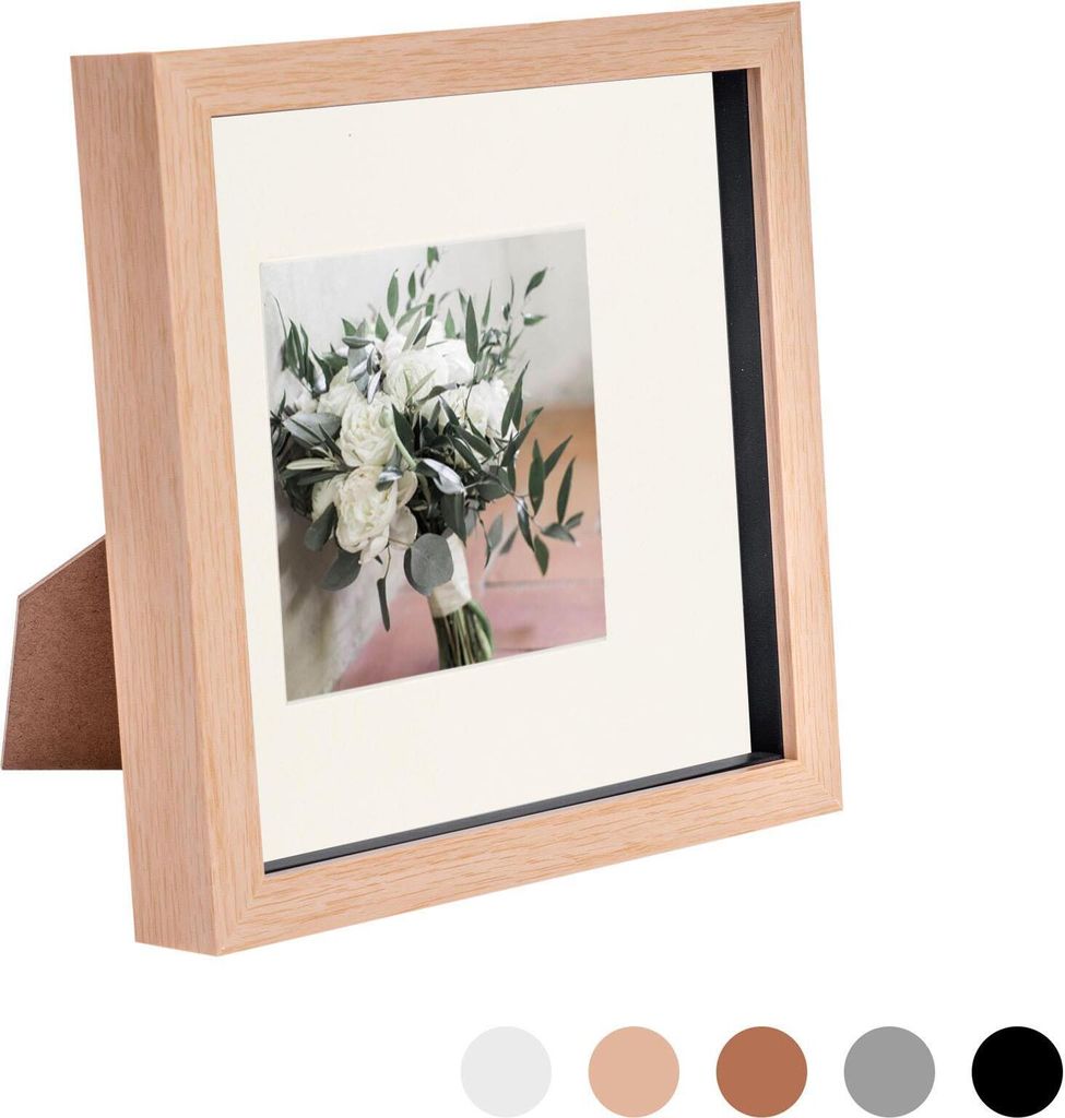 Nicola Spring 8 x 8 3D-Schatten-Kasten-Foto-Rahmen - Pop-up-Anzeige Bilderrahmen mit 4 x 4 Montage - Glas Aperture - hellen Holz / Elfenbein