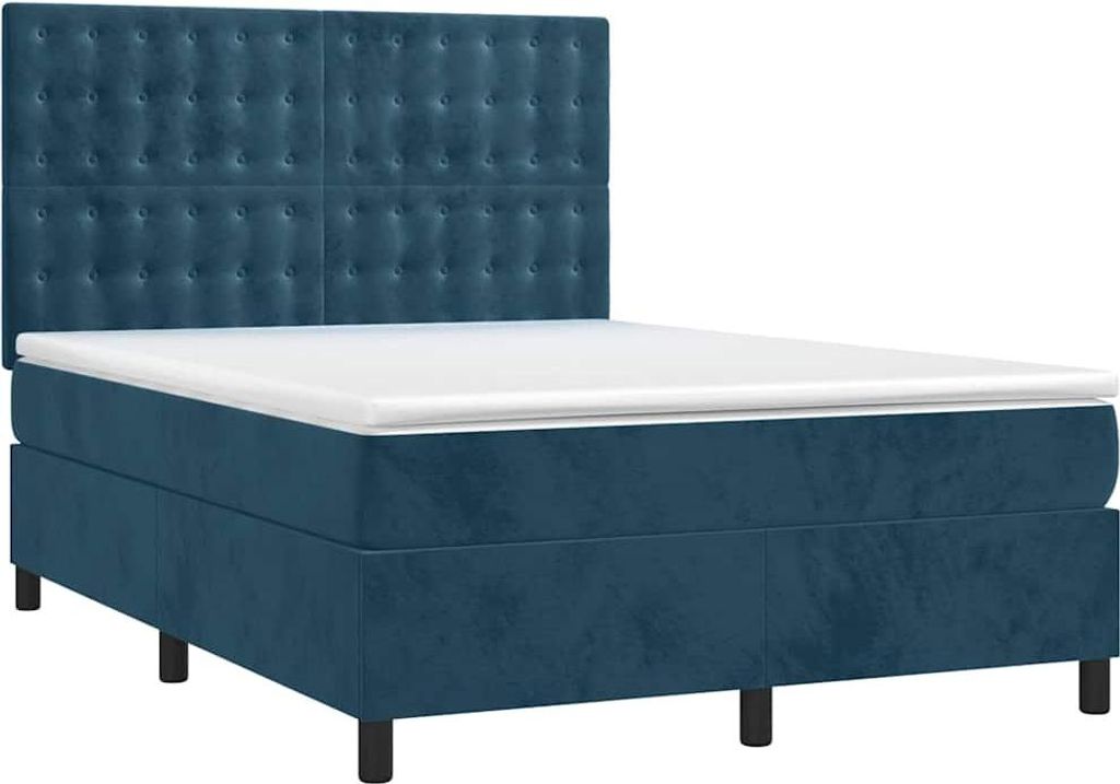 vidaXL Boxspringbett mit Matratze Dunkelblau 140x200 cm Samt