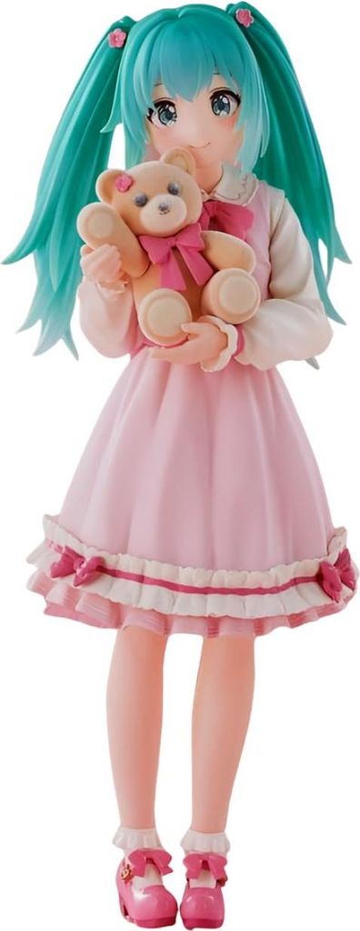 A full-body shot of a Hatsune Miku figure holding a teddy bear.