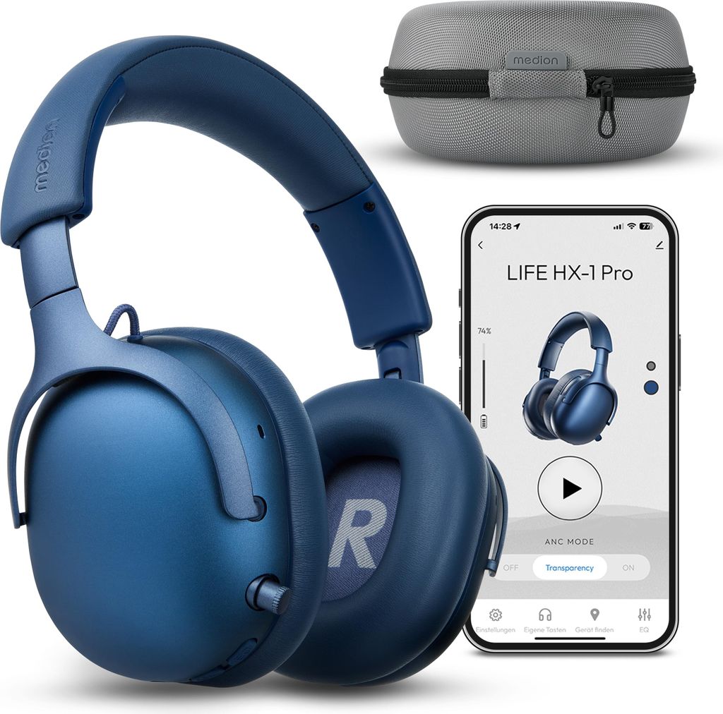 MEDION Over Ear Kopfhörer HX-1 Pro (kabellos, Hybrid Active Noise Cancelling ANC, Bluetooth 6.0, Wireless, 7+1 EQ Presets, bis zu 190 Stunden Akku...