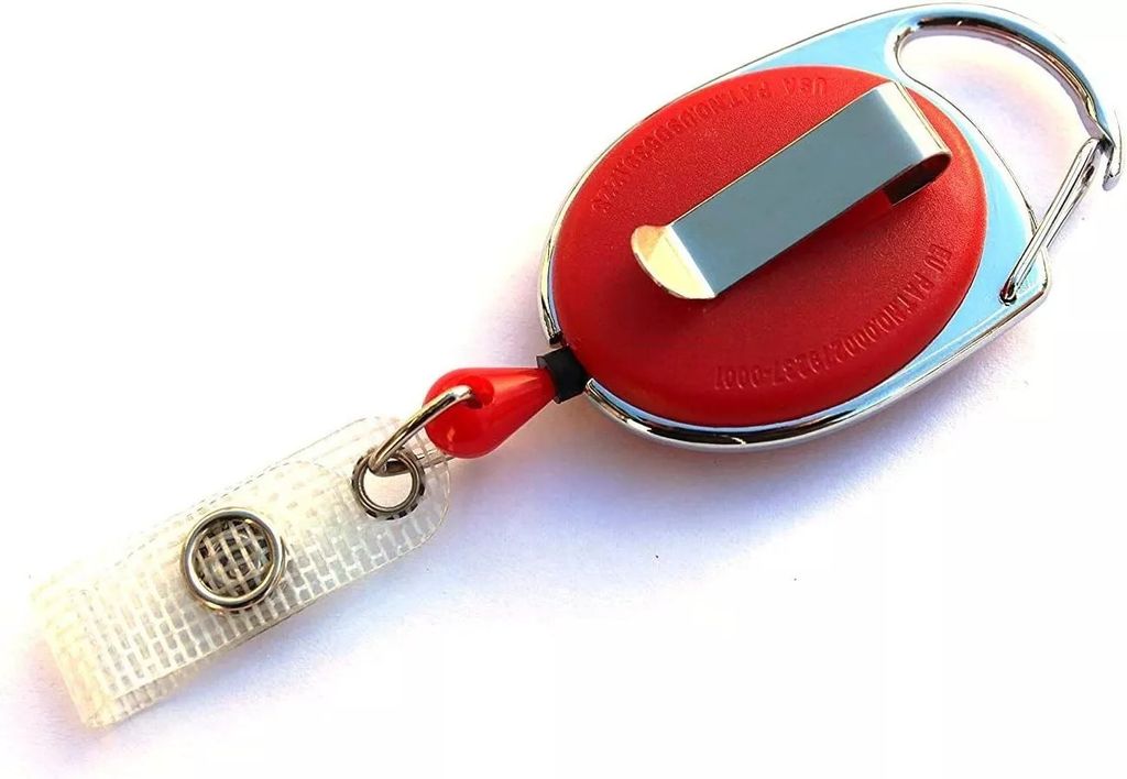 2x ROT Ausweisjojo Schlüsselanhänger Jojo Zipper oval mit Druckknopf Lasche & Gürtelclip für Ausweishüllen Karten Hüllen Schlüssel Halter A...