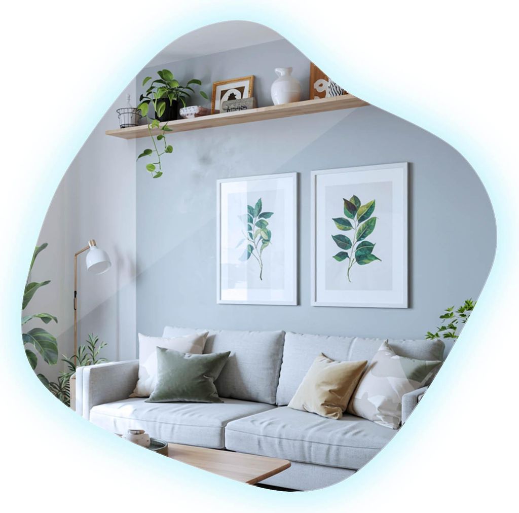 Großer Wandspiegel mit LED 77,3 x 76,6 cm – Organische Form – Kaltweiß – Edles Design