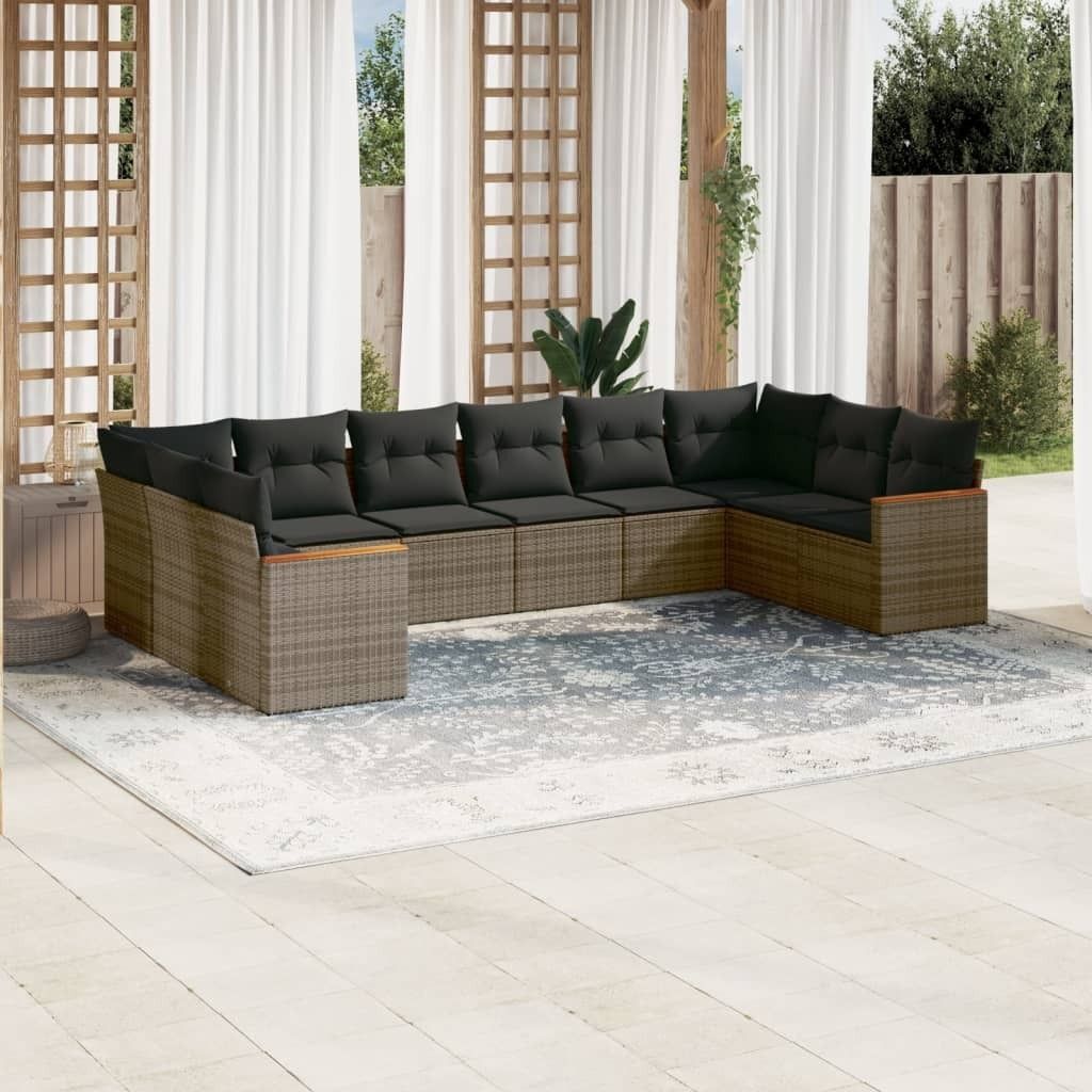 Design 10-tlg. Garten-Sofagarnitur mit Kissen Grau Poly Rattan, Gartenmöbel-Sets 2024 Neu