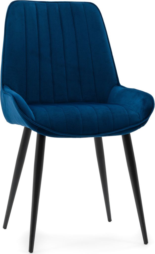 NEW HOME Stuhl LUCA gespolsterter Esszimmerstuhl Wohnzimmerstuhl mit Steppung - dunkelblau schwarze Beine - moderne Samt Velours Möbel